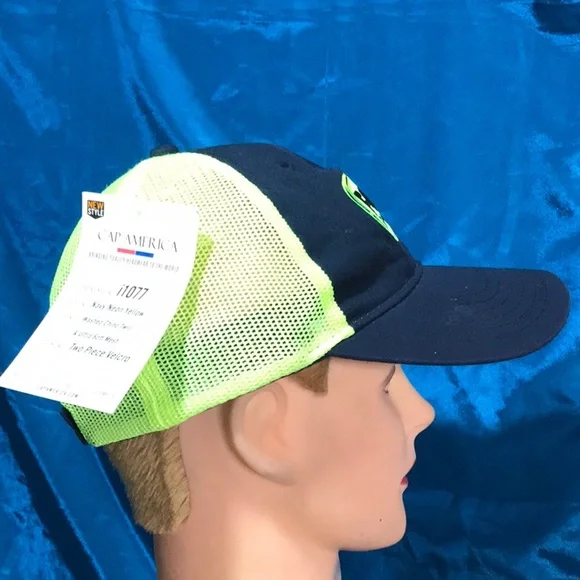 NWT Fox Sports navy neon yellow baseball cap hat unisex one size fits most - Picture 3 of 7